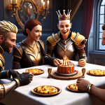 ** "Characters leveling up fast with double XP in Mu Monarch, celebratory scene with friends playing together."

**