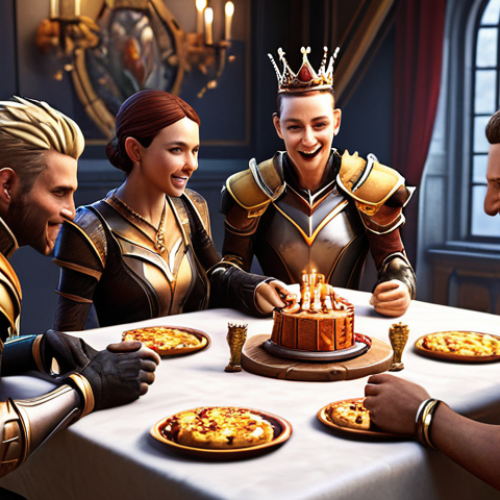 Home 4 ** "Characters leveling up fast with double XP in Mu Monarch, celebratory scene with friends playing together."
**